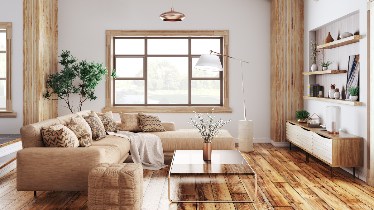 nowoczesny salon w ciepłych kolorach