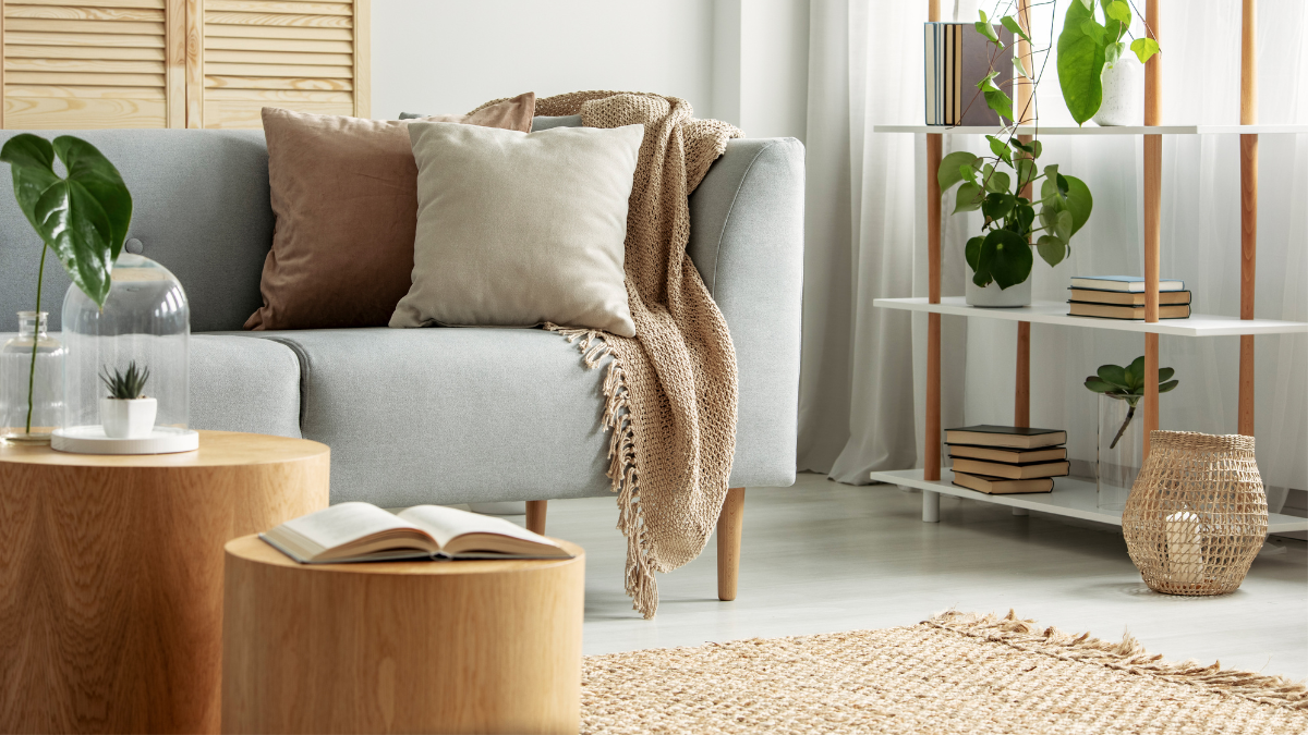 salon z elementami natury