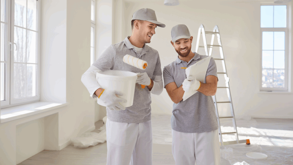 Ekipa remontowa w trakcie prac wykończeniowych mieszkania