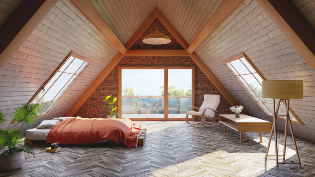 Sypialnia na poddaszu,  jasne kolory i naturalne światło
