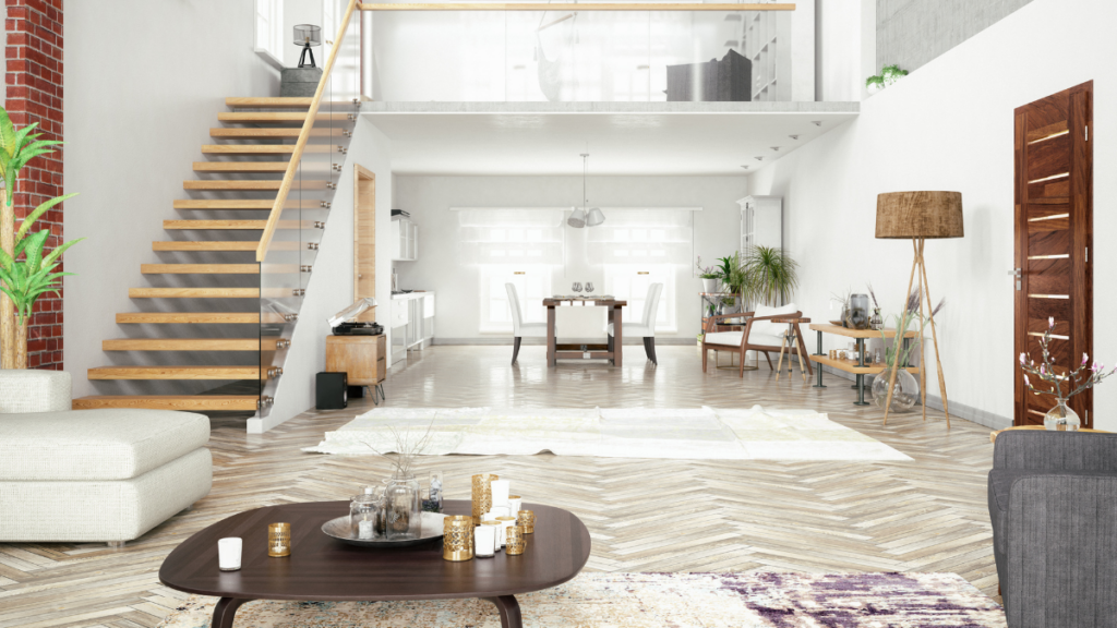 Antresola w domu z przestronnym salonem