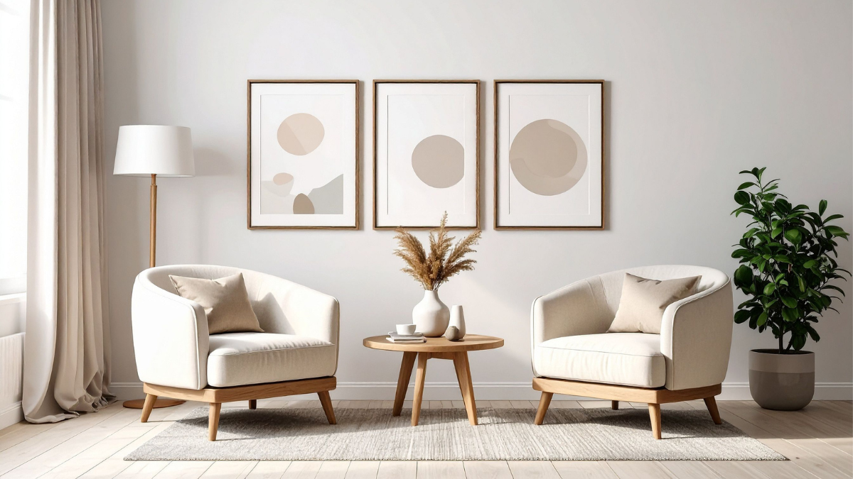 Jasny salon urządzony zgodnie z zasadami feng shui