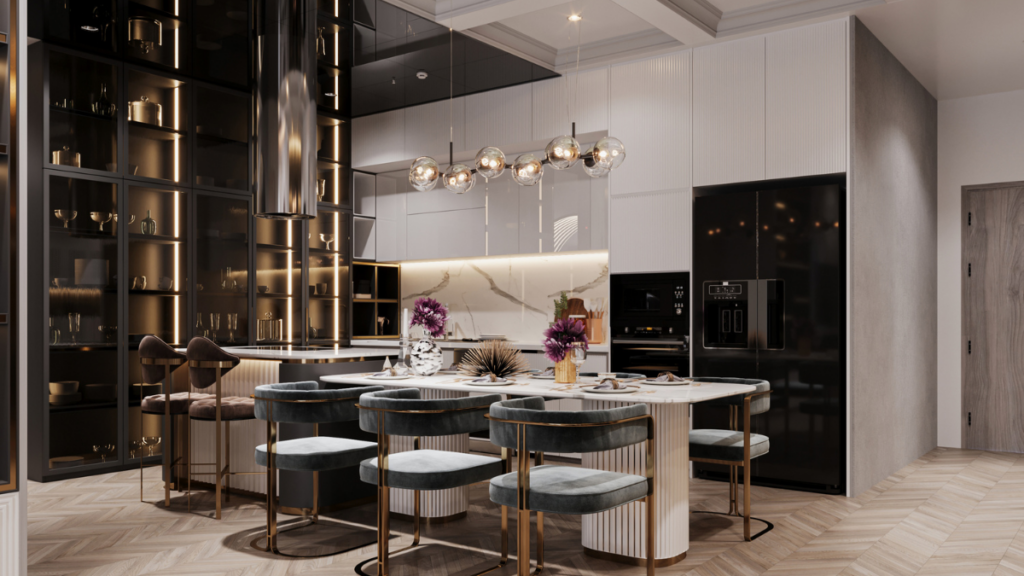 Nowoczesna kuchnia w styl art déco z elegancką wyspą